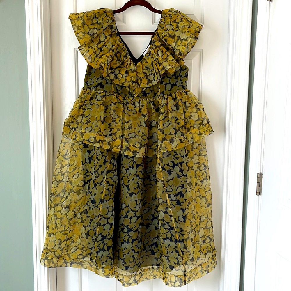 Ganni Floral print organza midi dress 38